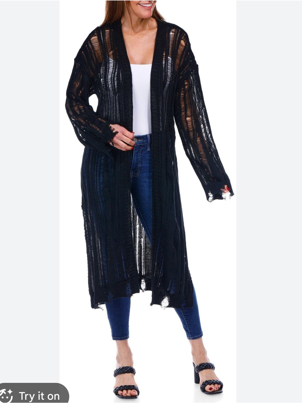 NWT Miss Me black Destructed Open-Knit Long Cardigan Sweater - Women Size S